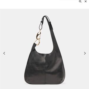 Dolce Vita Sleek Black Leather Shoulder Bag w Gold Accent, adjustable strap